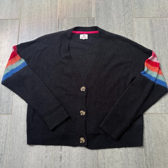 Sundry Rainbow Wool Cashmere Oversized V-Neck Cardigan Sweater Blue 2/Medium - Picture 4 of 11